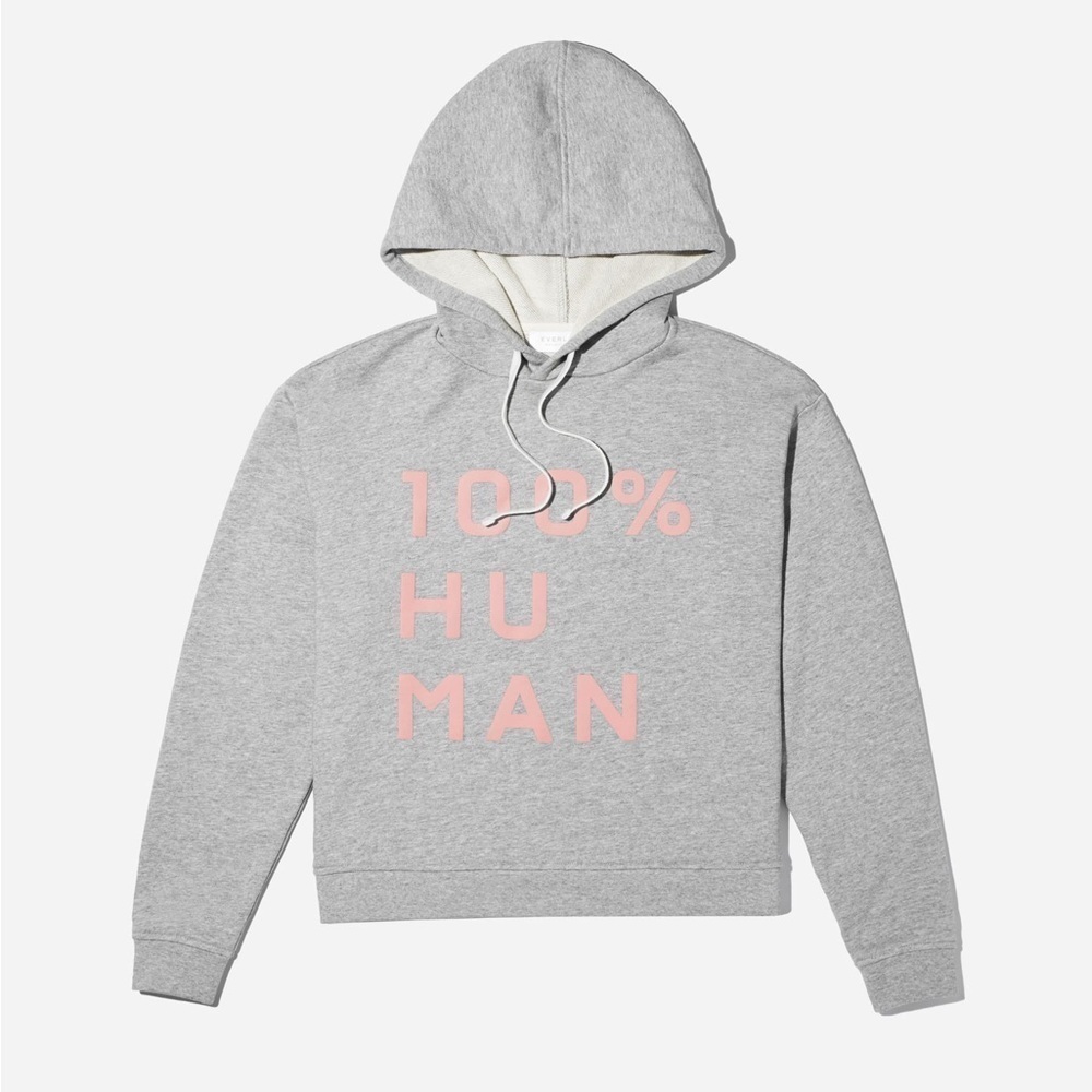 Everlane 100% Human Gray and Pink Typography Pullover Sweatshirt Hoodie Medium - Picture 3 of 8